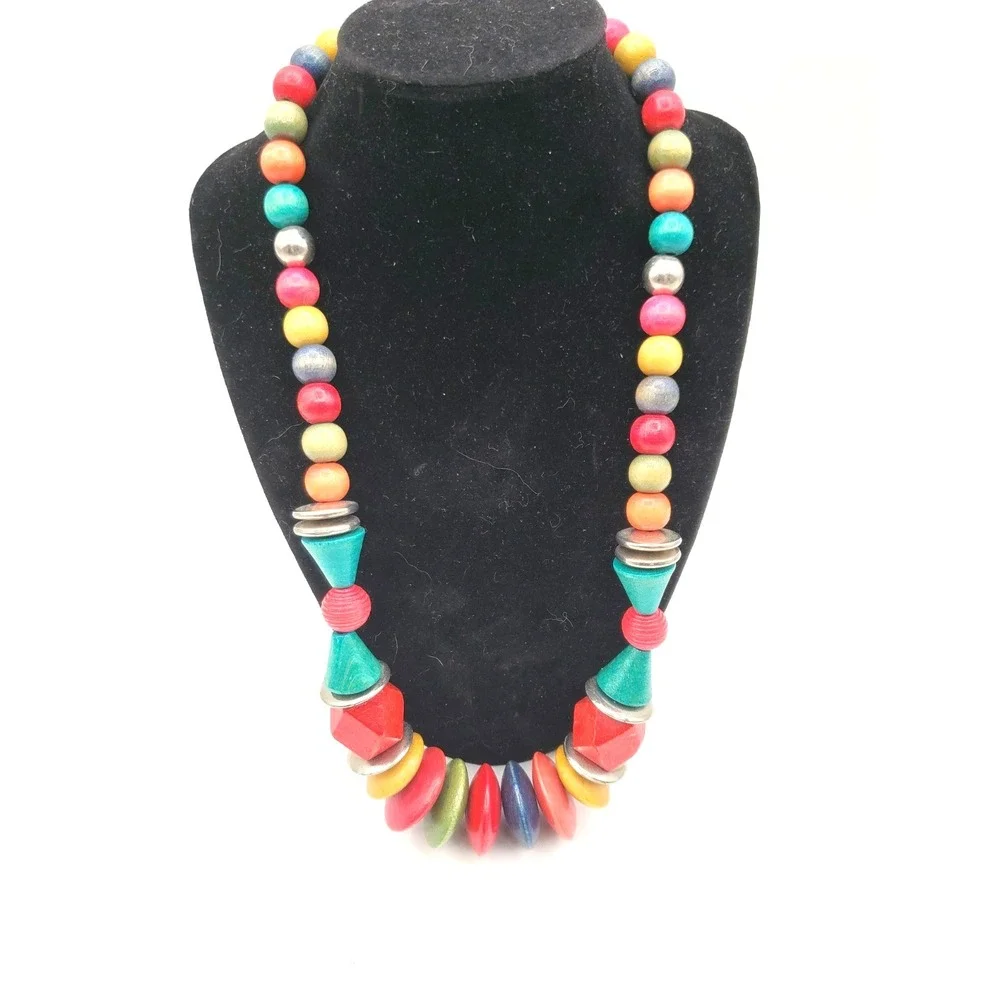 Vintage Chunky Multi Color Wood Bead 20